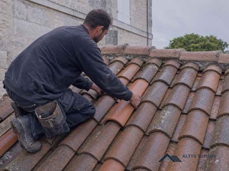 Couvreur Altys Toiture Soulac-sur-Mer en cours de réparation d’une fuite de toiture